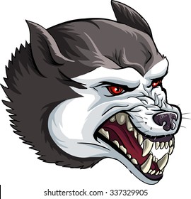 Vector comic retro howling wolf mascot. Comic book character design with wolf head mascot illustration. Vector animal portrait isolated on white background easy to separate from.