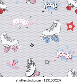 Vector Comic Roller Skates seamless pattern background. Perfect for fabric, scrapbooking and wallpaper projects.