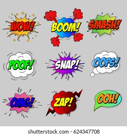 Vector comic speach bubble with phrase smash, wow, boom, smash, poof, snap, oops, omg, zap, ooh