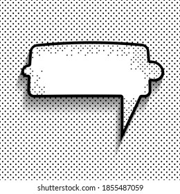 Vector comic speech bubble on polka dots black and white background. Isolated colorful banner, empty paper shape. Cartoon flat illustration for chat. Template frame. Hand draw style, dialog cloud.