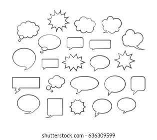 Vector comic speech bubbles collection. White copyspaces for dialogs or replicas. Empty dialog boxes, clouds, blasts.