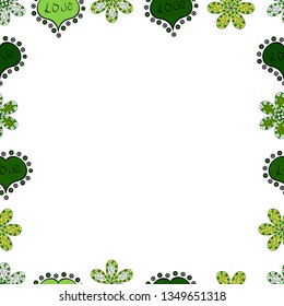 Vector. Comic style doodle frame consists of green, white and black border. Seamless pattern.