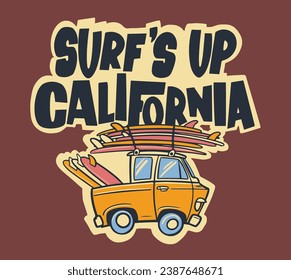 ilustración vectorial de coches de surf de cómic para diseño de gráficos de camisetas 