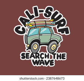 vector comic surf car illustration for t shirt graphis design 