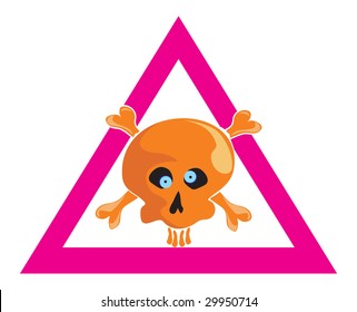 Vector. Comical skull with bones. Warning sign