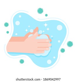 Vector comics hand washing with soap and water to kill viruses. The concept of prevention of the covid-19 virus