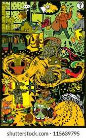 Vector Comics Illustration. Christmas. Traditional Ukrainian Carols with Costumes.