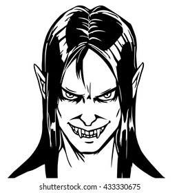 Vector comics illustration of evil  vampire with long black hair