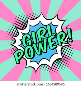 Vector comics illustration with speech bubble and slogan Girl Power. Trendy cartoon background with halftone dotted effect in modern pop art fun style