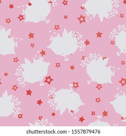 Vector Comics Roses with Stars on Pink seamless pattern background. Perfecto for fabric, wallpaper and scrapbooking projects.