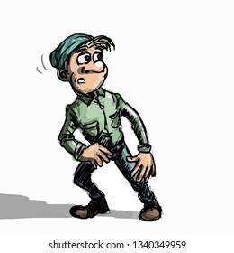 Vector comic-style frightened man wearing cap