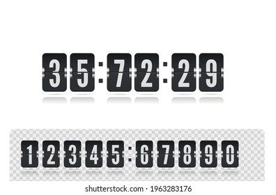 Vector coming soon web page design template with flip time counter. Vector illustration template. Scoreboard number floating font isolated on white
