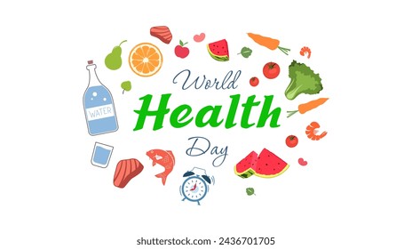 Vector commemorates world health day. Celebrating Health Day, April 7th. Body health awareness. The importance of maintaining health. Design concept about healthy living