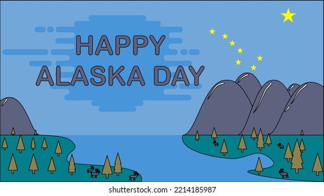 vector commemorating happy Alaska Day on October 18 Illustration of natural scenery in winter mountain and river area as template, design and poster