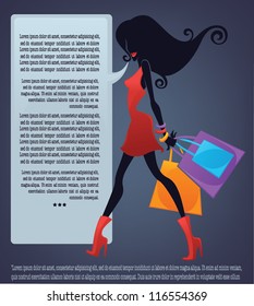 vector commercial background with girl silhouette and shopping bags