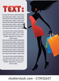 vector commercial background with girl silhouette and shopping bags
