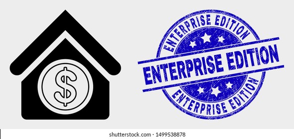 Vector commercial building icon and Enterprise Edition seal stamp. Red rounded textured seal stamp with Enterprise Edition text. Vector composition in flat style.