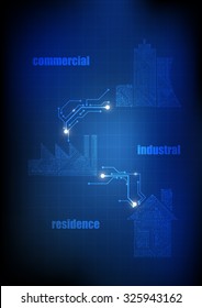 Vector : Commercial Industral Residence building infographic electronic circuit background