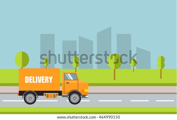 Vector the commercial truck on delivery.\
For firms on delivery of various goods, booklets, leaflets, a\
banner on the website. City service of delivery.\
Flat