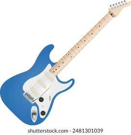 A vector of common 6 Strings Double Cut Electric Guitar with Pickguard, 3 Single Coil Pickups, a Tremolo Bridge, a 5-ways Selector, 1 Volumes, a Blend Mode Switch, and 1 Tones.