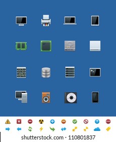 Vector common website icons. Computer hardware, parts and related electronics - monitor, laptop, desktop pc, printer, etc 