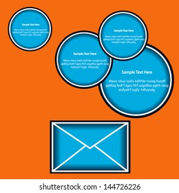 vector communication concept with mail icon and speech bubbles with place for your text isolated on orange background