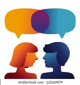 Vector communication concept - man and woman profiles