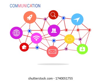 Vector a communication concept.The word communication with colorful bubbles 