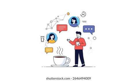 Vector communication design collaboration and networking illustration visualizing virtual meetings with colleagues