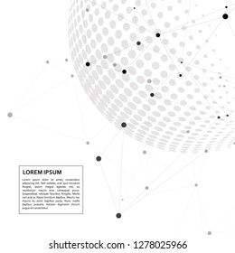 Vector communication halftone spheres with world globe and connect concept design.