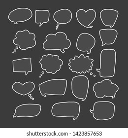 Vector communication speech bubbles set, hand drawn dialog clouds isolated on white background.