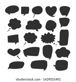 Vector communication speech bubbles set, hand drawn dialog clouds isolated on white background.