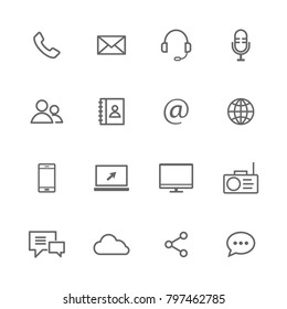 Vector Communications Icons Flat Line Set Grey On White