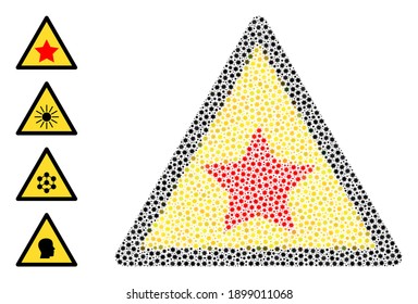 Mosaico de la estrella de advertencia del comunismo vector coronavirus. El mosaico de advertencia de estrella del comunismo está organizado con pequeños elementos patógenos del coronavirus. La abstracción está diseñada para proyectos médicos.