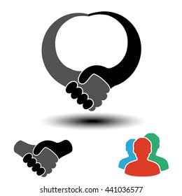 Vector community symbol with handshake symbol.  Simple silhouettes of men with handshake gesture. 