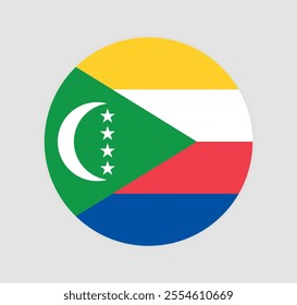 Vector Comoros National Flag icon. Round flag of Comoros on white Background.