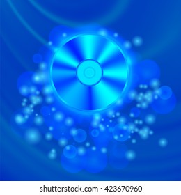 Vector Compact Disc Isolated on Blue Wave Blurred Background