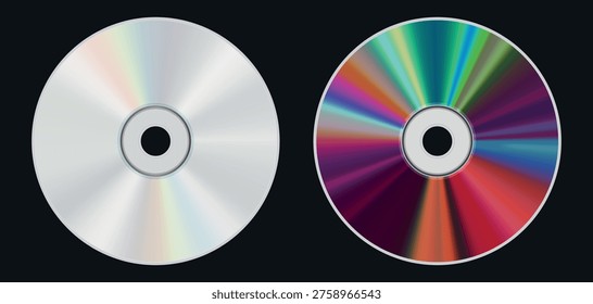 Vector Compact Discs Set - Silver Grid CD and Rainbow Iridescent DVD Illustration. Rainbow Iridescent CD and Silver Vector Disc Set
