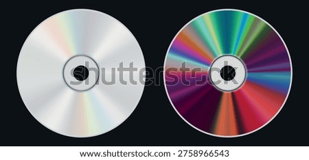Vector Compact Discs Set - Silver Grid CD and Rainbow Iridescent DVD Illustration. Rainbow Iridescent CD and Silver Vector Disc Set