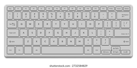 Vector compact white keyboard desktop computer or laptop isolated on white background. Realistic mockup or template