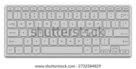 Vector compact white keyboard desktop computer or laptop isolated on white background. Realistic mockup or template