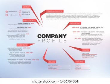 Vector Company infographic overview design template with red labels and photo placeholder in the background