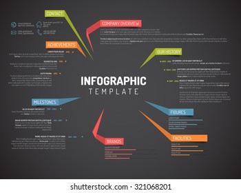 Plantilla de diseño general de la infografía de Vector Company con etiquetas de colores - versión oscura