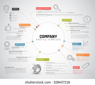 Vector Company Infographic Overview Design Template With Colorful Labels And Icons