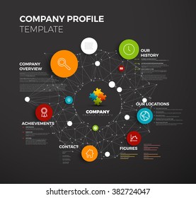 Vector Company Infographic Overview Design Template With Network In The Background - Dark Version