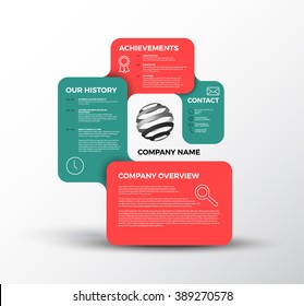 Vector Company infographic overview design template with rectangular labels - red and teal version
