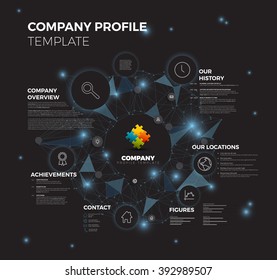 Infografik-Design-Vorlage für die Vektorfirma mit Netzwerk im Hintergrund - dunkelblaue Version
