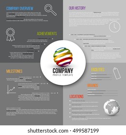 Vector Company infographic overview design template gray version with icons, shadows and nice typography