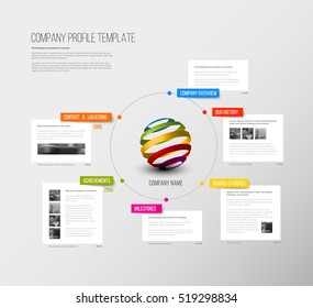 Vector Company infographic overview design template with colorful labels and white blocks