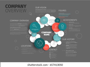 Vector Company infographic overview design template made from circles and icons - dark version